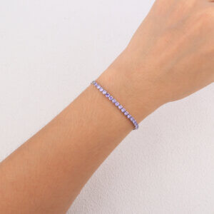 Elegant Stainless Steel Tennis Bracelet with Purple Cubic Zirconia Charm