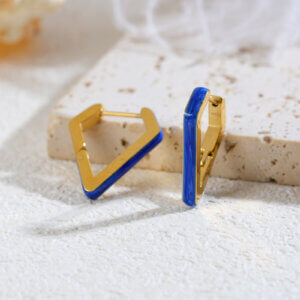 18k Gold Plated Geometric Diamond Shape Enamel Hoop Earrings