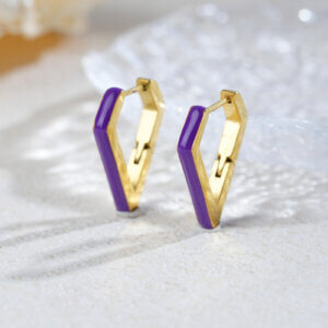 18k Gold Plated Geometric Diamond Shape Enamel Hoop Earrings