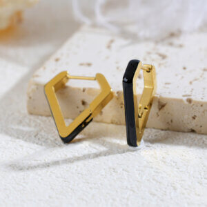 18k Gold Plated Geometric Diamond Shape Enamel Hoop Earrings