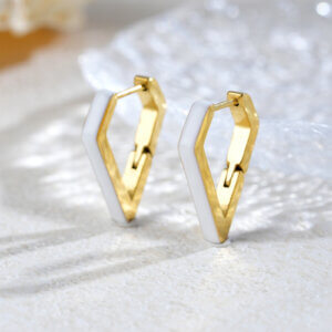 18k Gold Plated Geometric Diamond Shape Enamel Hoop Earrings