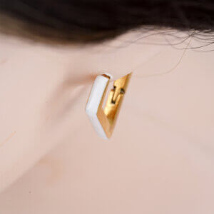 18k Gold Plated Geometric Diamond Shape Enamel Hoop Earrings