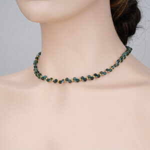 Handmade Boho Chic Green Moss Agate Beaded Cord Necklace 