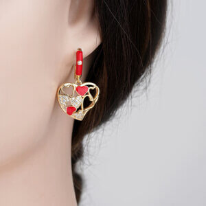 Hollow Red Heart Drop Earrings with 14K Gold Plated Elegance
