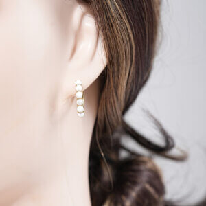 Modern Polished 14K Gold Plated Shell Pearl Hoop Earrings
