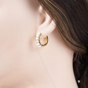 Modern Polished 14K Gold Plated Shell Pearl Hoop Earrings