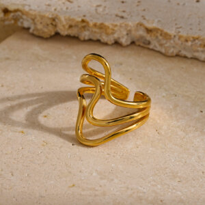 Contemporary Abstract Gold Rings In Fluid Irregular Geometric Shapes