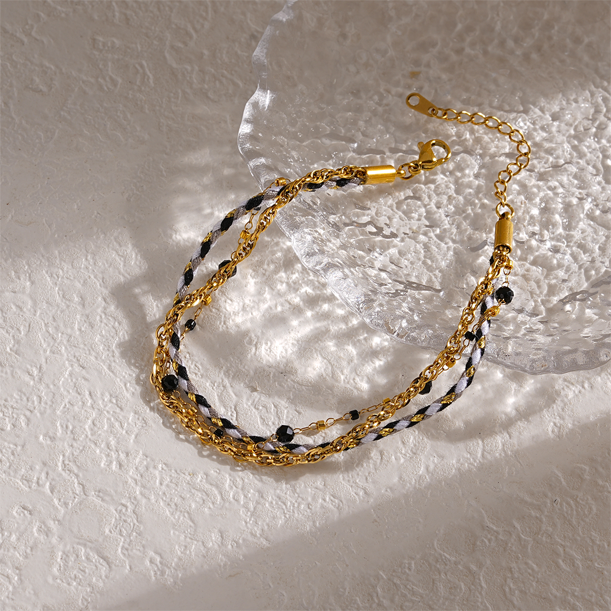 3 Layer 18K Gold Plated Natural Stone Bracelets with Seed Beads and Braided Cord