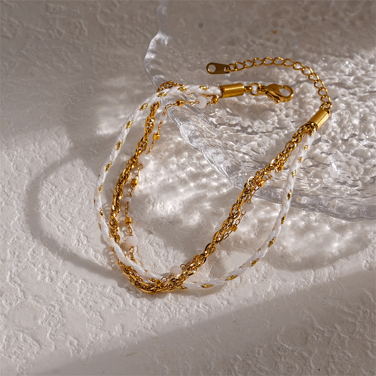 3 Layer 18K Gold Plated Natural Stone Bracelets with Seed Beads and Braided Cord