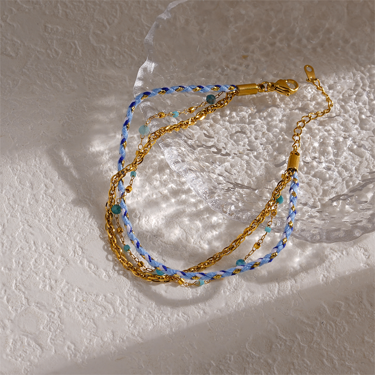 3 Layer 18K Gold Plated Natural Stone Bracelets with Seed Beads and Braided Cord