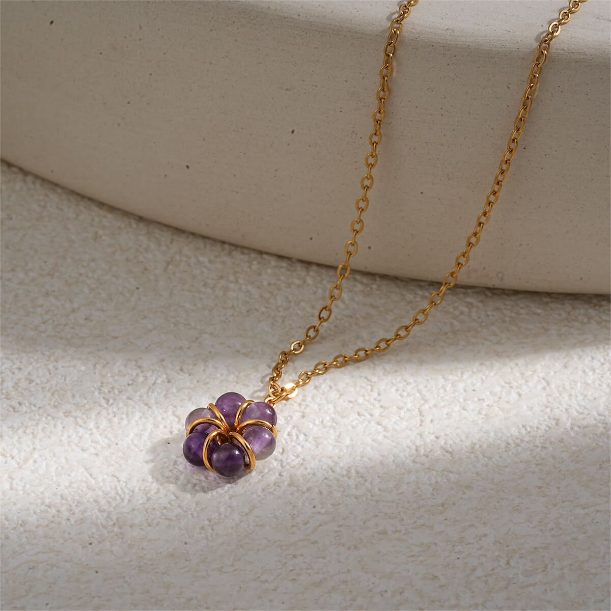 18K Gold Plated Stainless Steel Wire Wrapped Flower Pendant Necklace