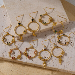 Justop Fashion Jewelry | 18K Gold Plated Stainless Steel Cubic Zirconia Dangle Hoop Earrings