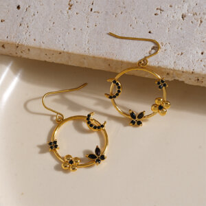 Justop Fashion Jewelry | 18K Gold Plated Stainless Steel Cubic Zirconia Dangle Hoop Earrings