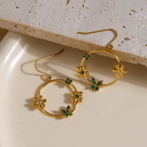 Justop Fashion Jewelry | 18K Gold Plated Stainless Steel Cubic Zirconia Dangle Hoop Earrings