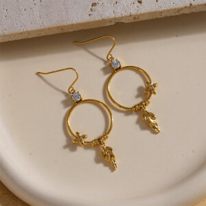 Justop Fashion Jewelry | 18K Gold Plated Stainless Steel Cubic Zirconia Dangle Hoop Earrings