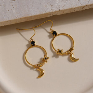 Justop Fashion Jewelry | 18K Gold Plated Stainless Steel Cubic Zirconia Dangle Hoop Earrings