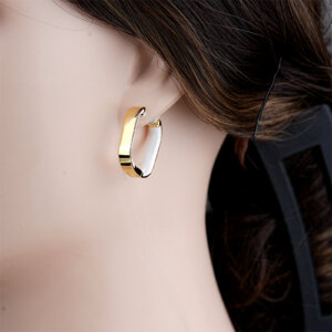 Justop Fashion Jewelry | Modern Geometric Brass Gold Earrings with White Enamel Design Modern Geometric Brass Gold Earrings with White Enamel Design