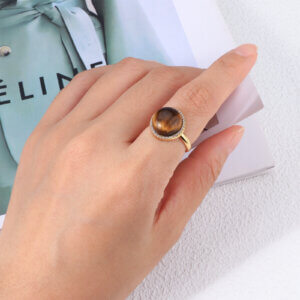 Elegant 18K Gold Plated Tiger Eye Ring with Sparkling Cubic Zirconia