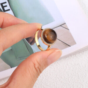 Elegant 18K Gold Plated Tiger Eye Ring with Sparkling Cubic Zirconia