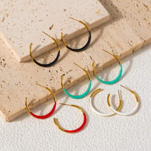 Colorful Modern Gold Enamel Hoop Earrings in Trendy Design