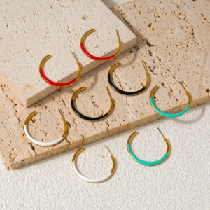 Colorful Modern Gold Enamel Hoop Earrings in Trendy Design
