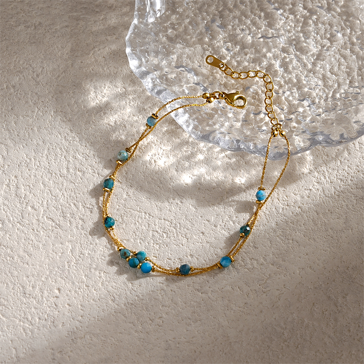 Delicate Double Layer Natural Stone Beads Bracelet in 18K Gold Plated