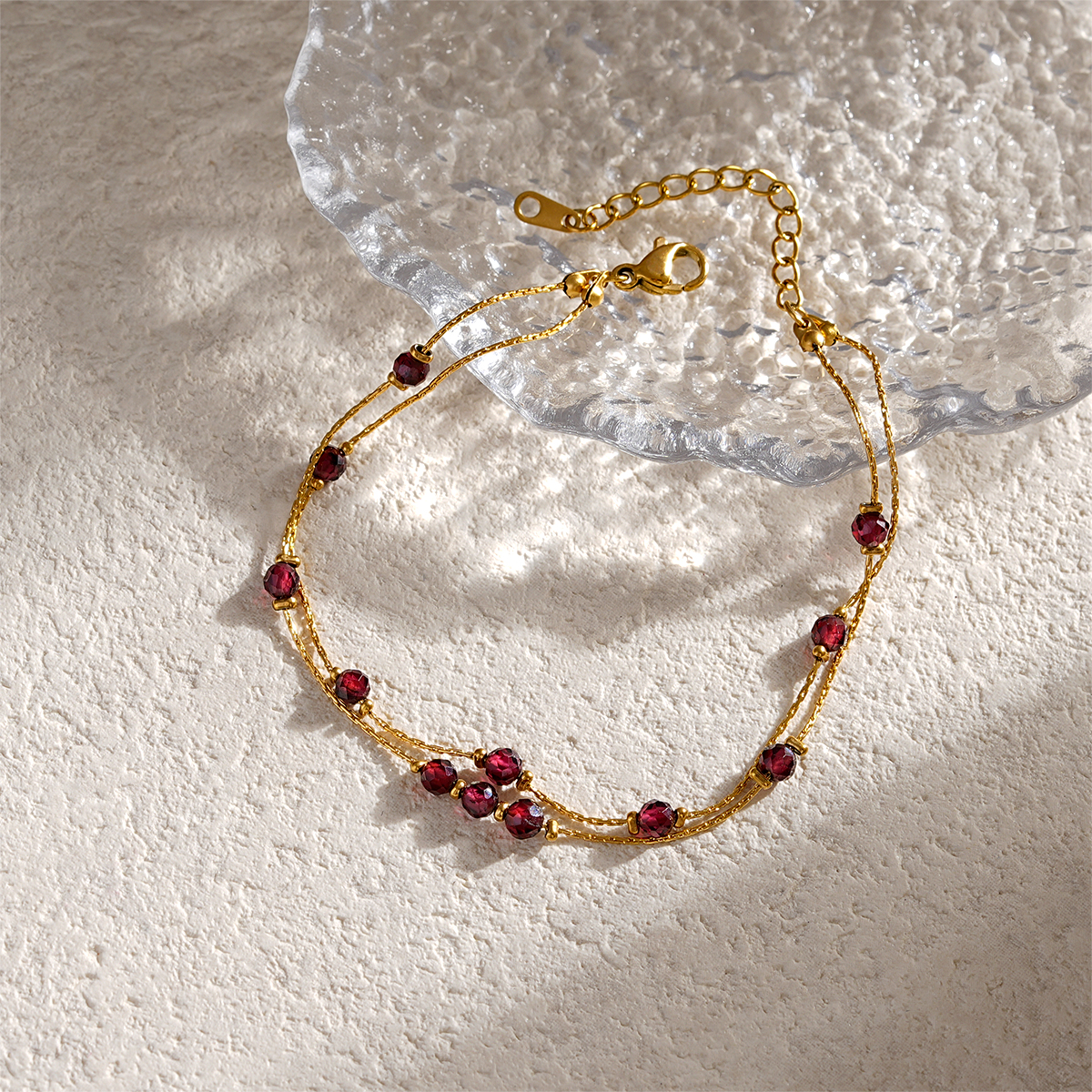 Delicate Double Layer Natural Stone Beads Bracelet in 18K Gold Plated