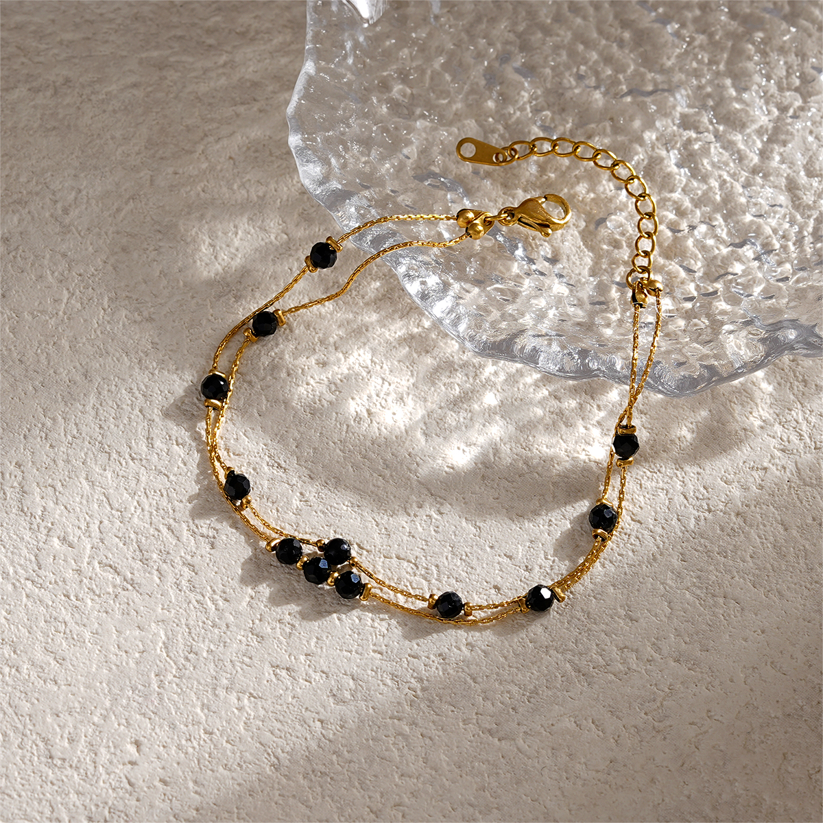 Delicate Double Layer Natural Stone Beads Bracelet in 18K Gold Plated