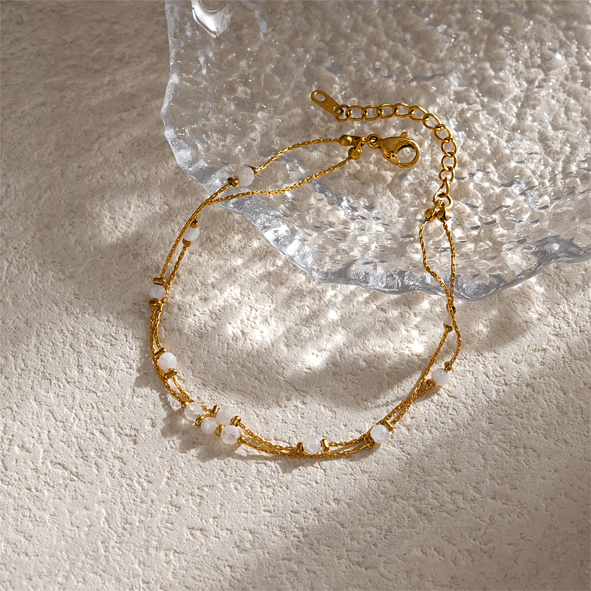 Delicate Double Layer Natural Stone Beads Bracelet in 18K Gold Plated
