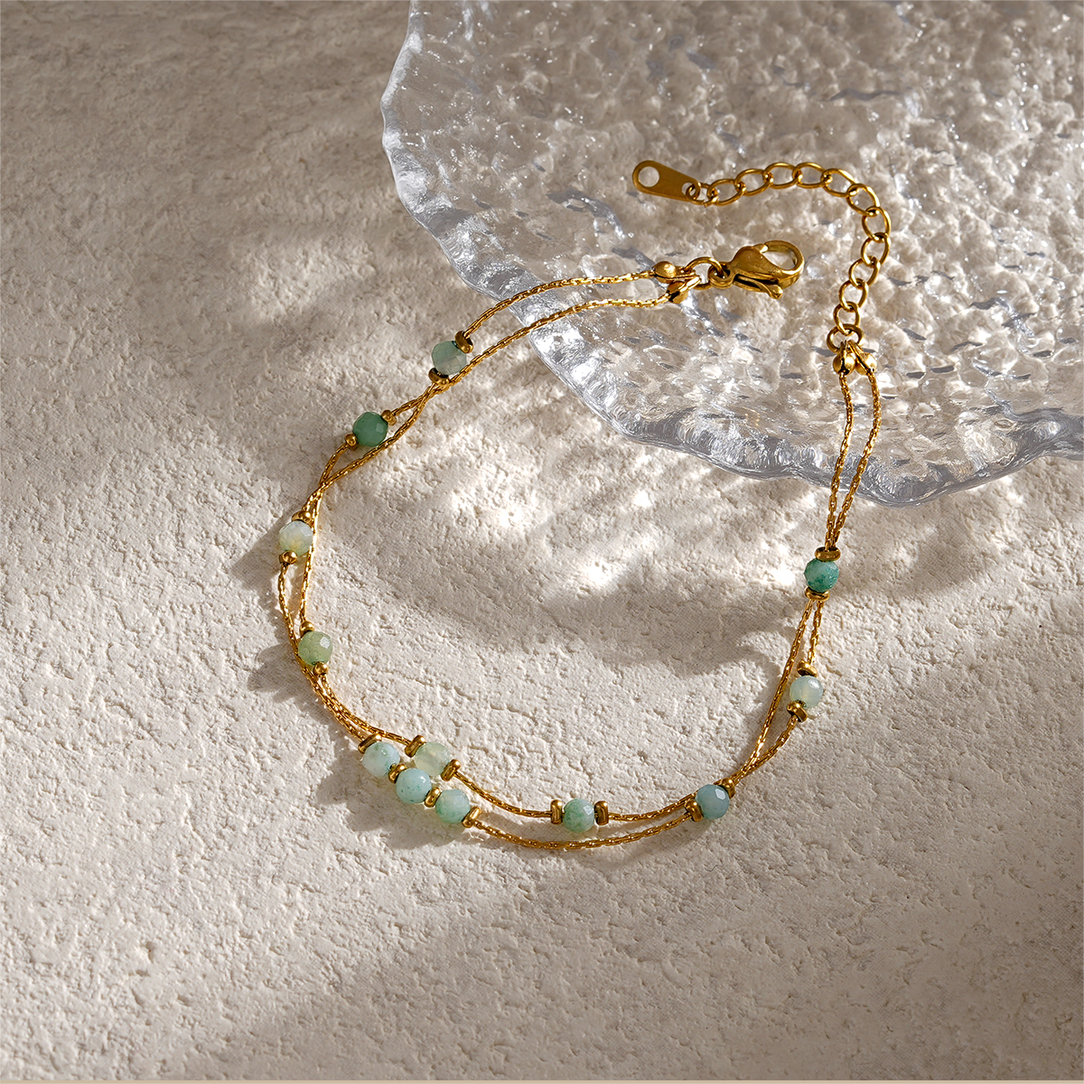 Delicate Double Layer Natural Stone Beads Bracelet in 18K Gold Plated