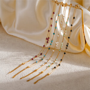 Delicate Double Layer Natural Stone Beads Bracelet in 18K Gold Plated