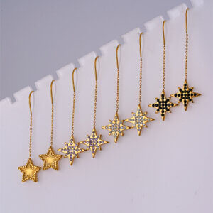 Justop Fashion Jewelry | Celestial Style Gold Chain Star Threader Earrings With Zircon Shine Celestial style Gold Chain Star Threader Earrings With Zircon Shine