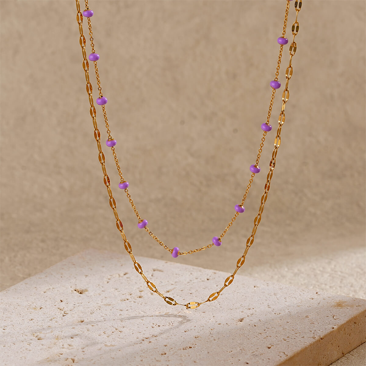 Vacation Inspired Colorful Enamel Bead Double Layer Gold Necklace