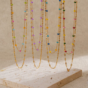 Vacation Inspired Colorful Enamel Bead Double Layer Gold Necklace