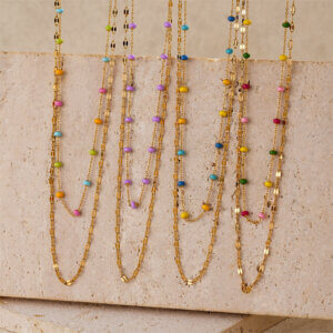 Vacation Inspired Colorful Enamel Bead Double Layer Gold Necklace