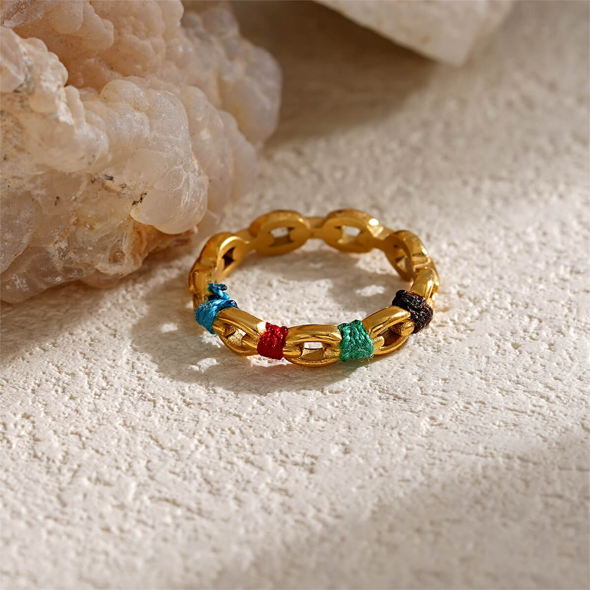 Handcrafted 18K Gold Plated Stainless Steel Thread Wrapped Rings