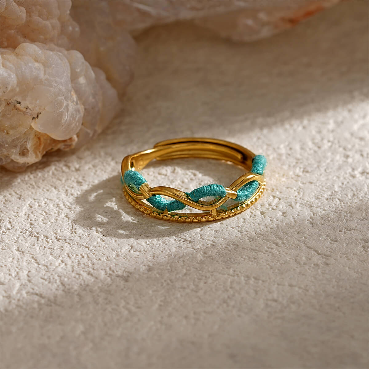 Handcrafted 18K Gold Plated Stainless Steel Thread Wrapped Rings