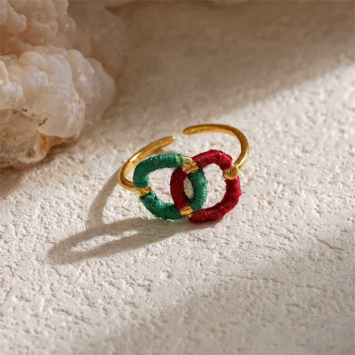 Handcrafted 18K Gold Plated Stainless Steel Thread Wrapped Rings