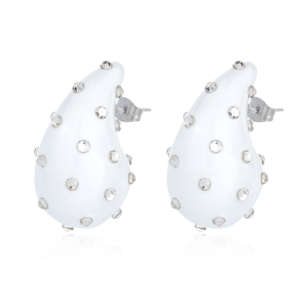 Justop Fashion Jewelry | Diamond, Cubic Zirconia, and Glass: Understanding Facets and Sparkle Rhinestone White Enamel Earrings Collection Designer Style