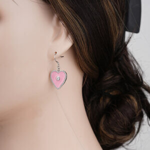 Justop Fashion Jewelry | Rhodium Plated Pink Heart Earrings With Sparkling Zirconia Rhodium Plated Pink Heart Earrings With Sparkling Zirconia