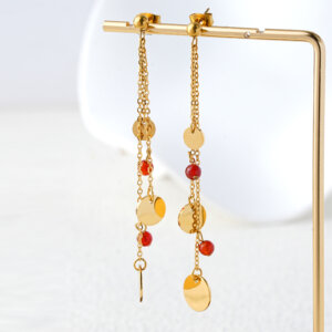 Justop Fashion Jewelry | Wind Jewelry: Bringing Motion to Modern Design Red Aventurine Beads Long Chain Earrings With Gold Disc