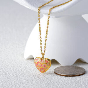 Modern Two Tone Enamel Heart Necklace in Gold Plated Steel