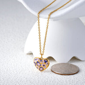 Modern Two Tone Enamel Heart Necklace in Gold Plated Steel