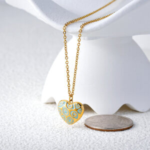 Modern Two Tone Enamel Heart Necklace in Gold Plated Steel