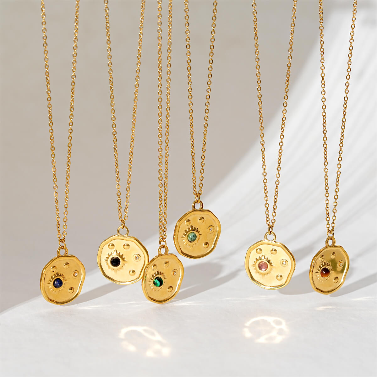 Galaxy Inspired Celestial Coin Necklace with Natural Stones