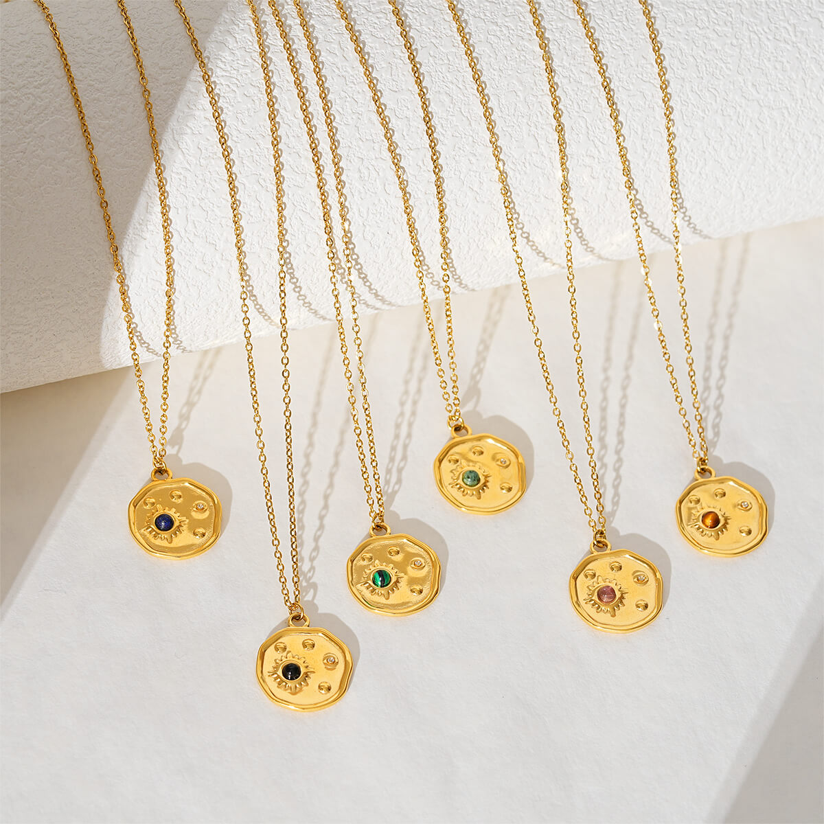 Galaxy Inspired Celestial Coin Necklace with Natural Stones