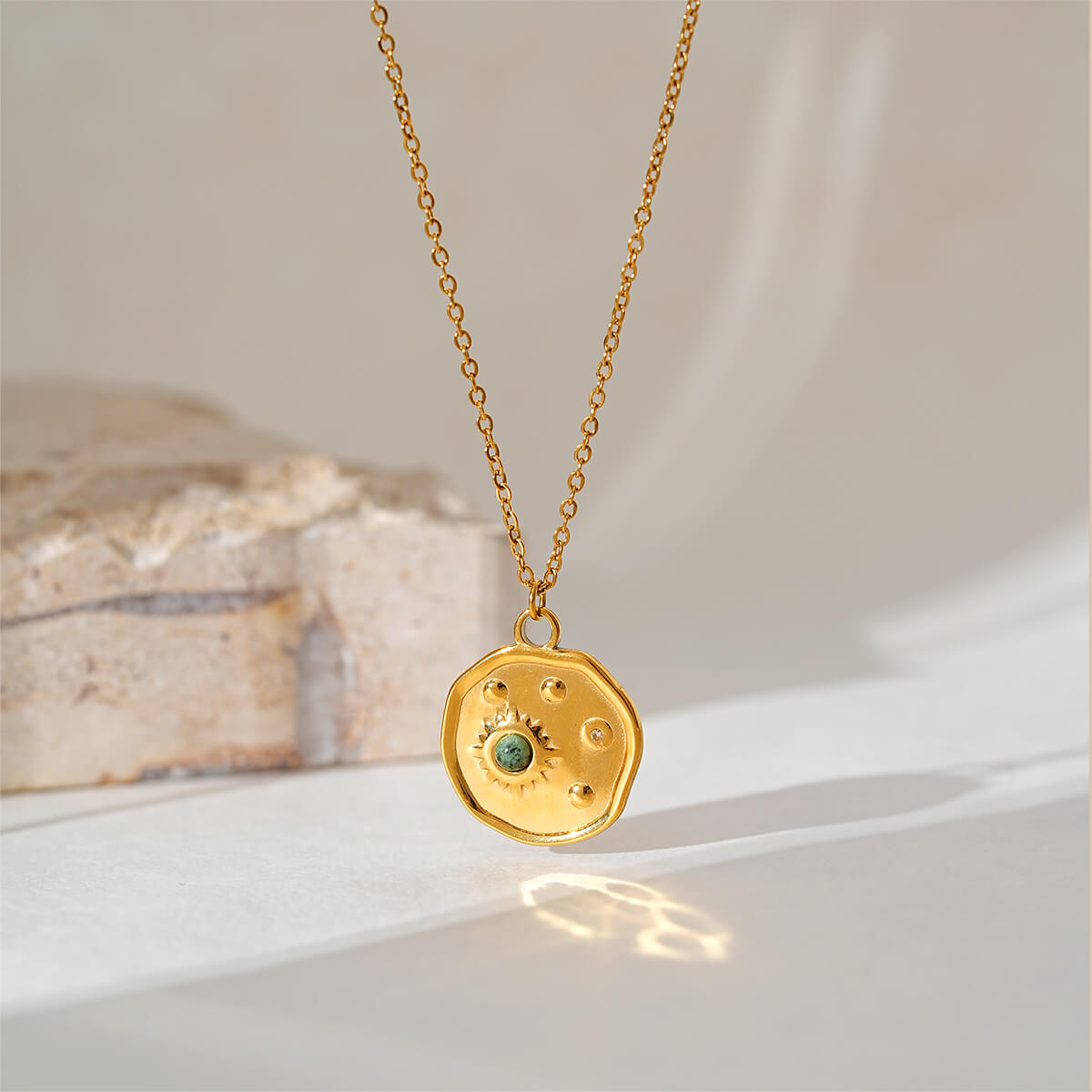 Galaxy Inspired Celestial Coin Necklace with Natural Stones