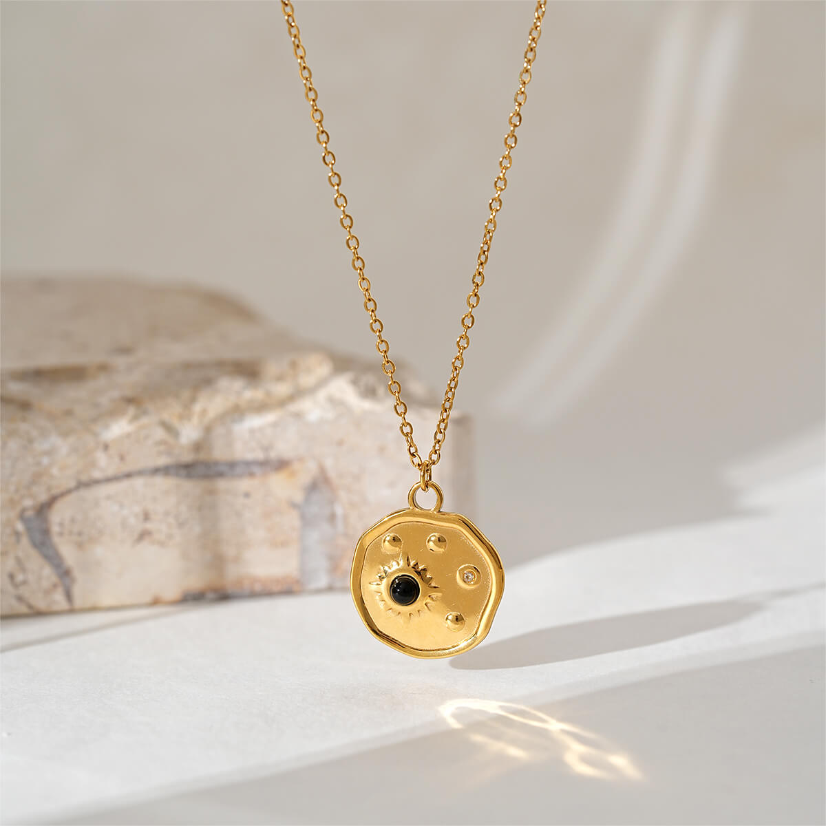 Galaxy Inspired Celestial Coin Necklace with Natural Stones