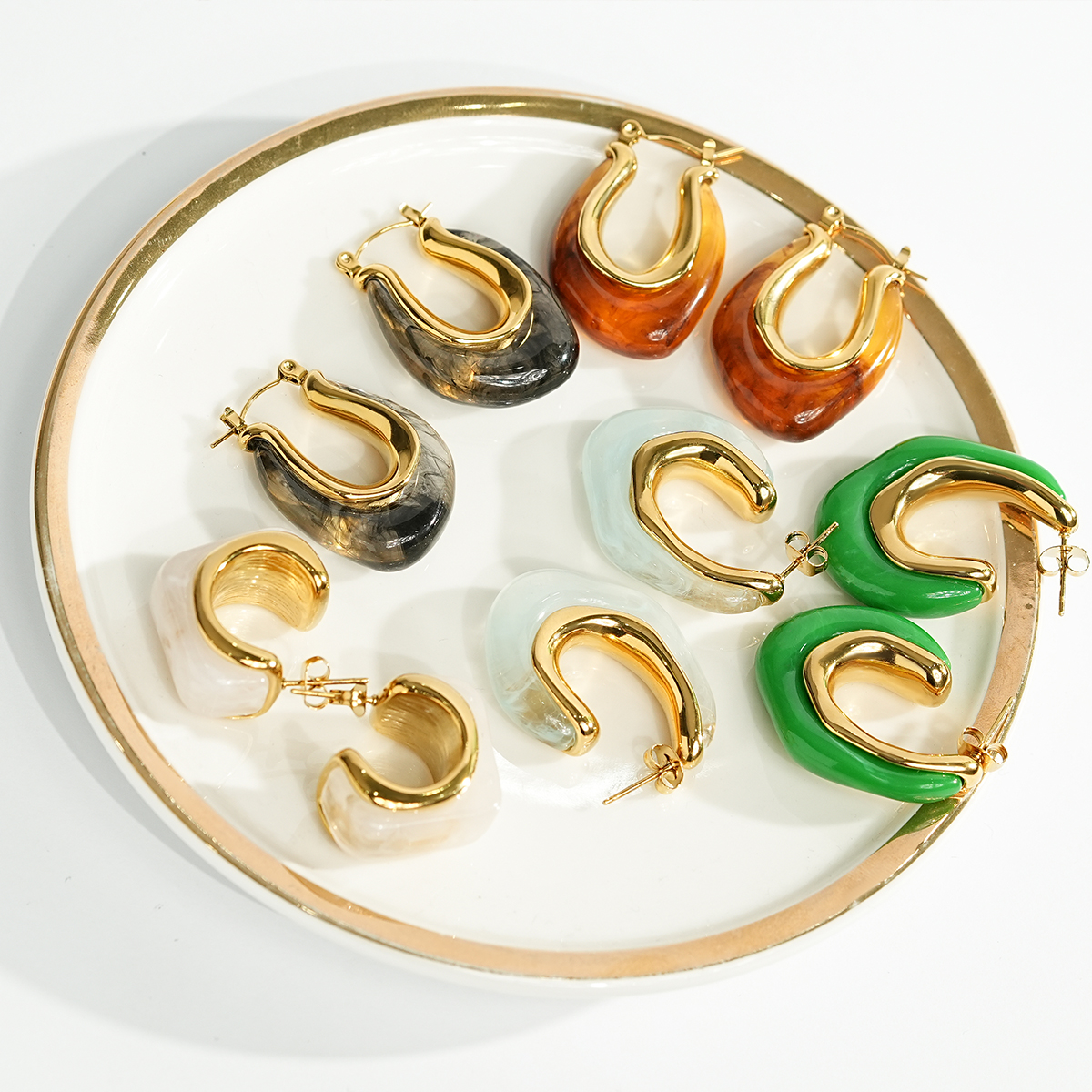 Contemporary Asymmetrical Earrings With Artistic Resin Effect