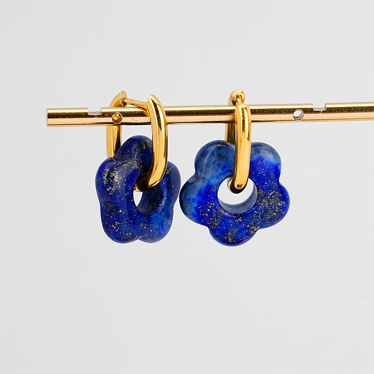 Dainty Gold Hoop Earrings with Colorful Stone Flowers Charms